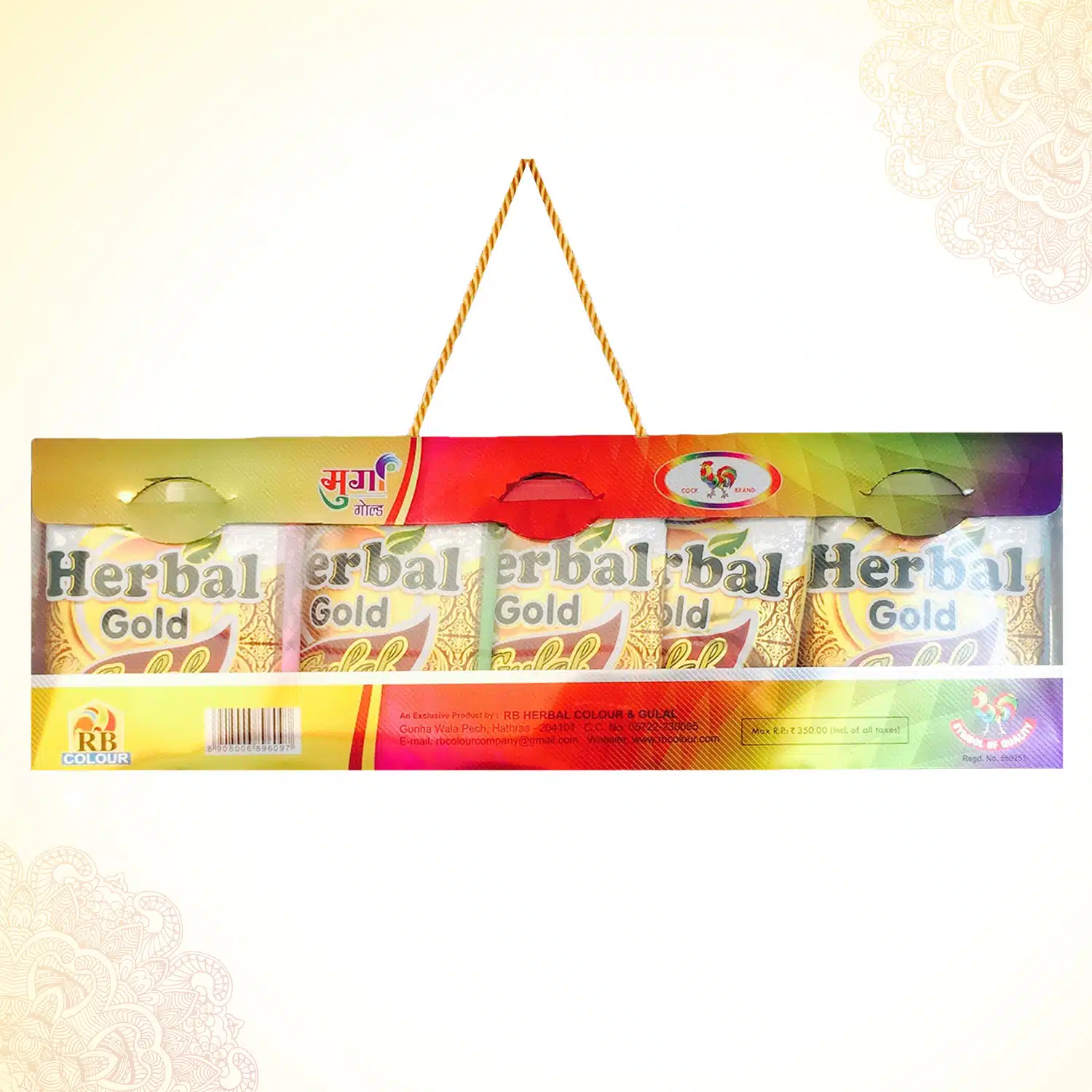 Cock Brand Herbal Gold Gulal (Gift Pack of 5 Pouches)