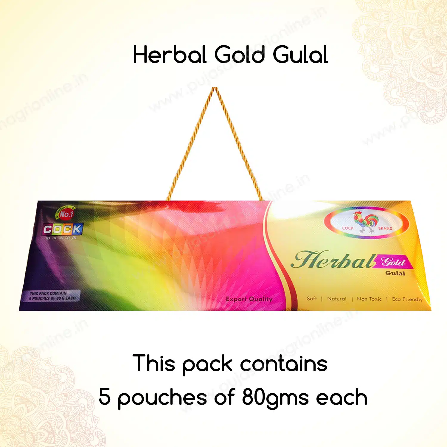 Cock Brand Herbal Gold Gulal (Gift Pack of 5 Pouches)